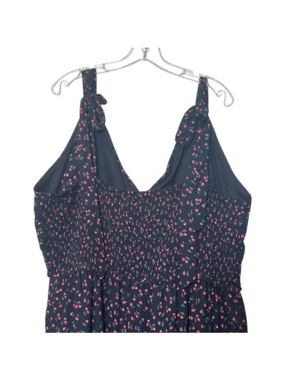 Arula Womens 3X Midi Dress Navy Cherry Print Smocked Tiered Ruffle Strappy - Picture 4 of 9